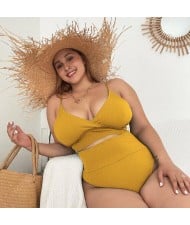 U.S. High Waist Solid Color Plus Size Swimsuit for Fat Woman - Yellow