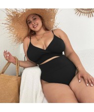 U.S. High Waist Solid Color Plus Size Swimsuit for Fat Woman - Black