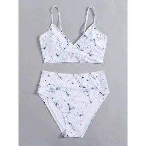 U.S. High Waist Solid Color Plus Size Swimsuit for Fat Woman - Marbling