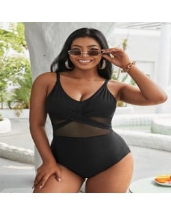 U.S. High Waist Solid Color Plus Size Swimsuit for Fat Woman - Marbling