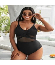 U.S. High Waist Solid Color Plus Size Swimsuit for Fat Woman - Marbling