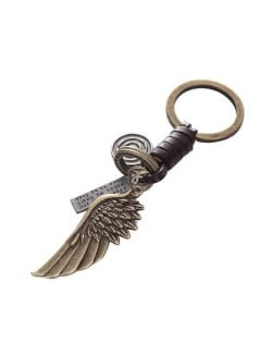 Punk Fashion Vintage Angel Wing Pendant Leather Decorated Key Chain/ Accessories