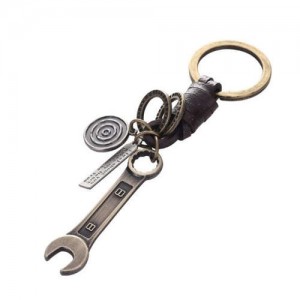 Punk Fashion Vintage Wrench Pendant Leather Decorated Key Chain/ Accessories