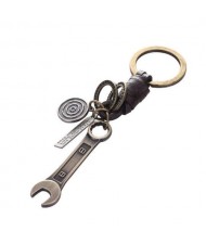 Punk Fashion Vintage Wrench Pendant Leather Decorated Key Chain/ Accessories