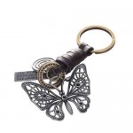 Punk Fashion Vintage Butterfly Pendant Leather Decorated Key Chain