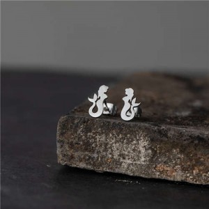 Mermaid Design Minimalist Fashion Stainless Steel Women Wholesale Earrings - Silver