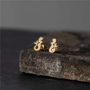 Mermaid Design Minimalist Fashion Stainless Steel Women Wholesale Earrings - Golden