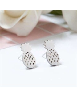 Hollow Pineapple Fruit Fashion Women Stainless Steel Earrings - Silver