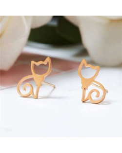 Minimalist Cat Design U.S. High Fashion Women Stainless Steel Earrings - Golden