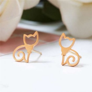 Minimalist Cat Design U.S. High Fashion Women Stainless Steel Earrings - Golden