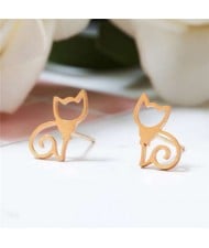 Minimalist Cat Design U.S. High Fashion Women Stainless Steel Earrings - Golden