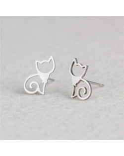 Minimalist Cat Design U.S. High Fashion Women Stainless Steel Earrings - Silver