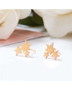 Triple Stars Combo Design U.S. High Fashion Women Stainless Steel Stud Earrings - Golden