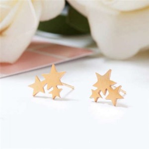 Triple Stars Combo Design U.S. High Fashion Women Stainless Steel Stud Earrings - Golden
