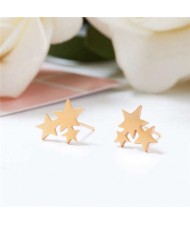 Triple Stars Combo Design U.S. High Fashion Women Stainless Steel Stud Earrings - Golden