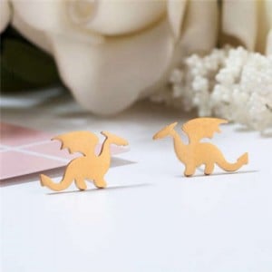 Dragon Design Animal Jewelry European Fashion Stainless Steel Stud Earrings - Golden