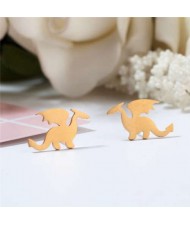 Dragon Design Animal Jewelry European Fashion Stainless Steel Stud Earrings - Golden