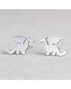 Dragon Design Animal Jewelry European Fashion Stainless Steel Stud Earrings - Silver