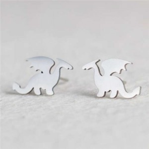 Dragon Design Animal Jewelry European Fashion Stainless Steel Stud Earrings - Silver