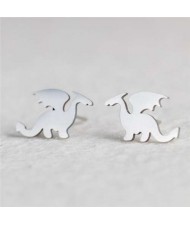 Dragon Design Animal Jewelry European Fashion Stainless Steel Stud Earrings - Silver