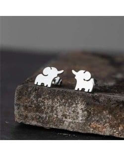 Cute Elephant European Animal Fashion Stainless Steel Stud Earrings - Silver