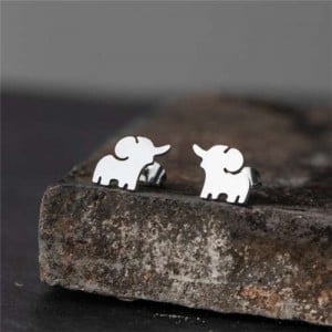 Cute Elephant European Animal Fashion Stainless Steel Stud Earrings - Silver