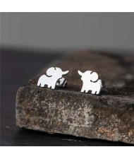 Cute Elephant European Animal Fashion Stainless Steel Stud Earrings - Silver