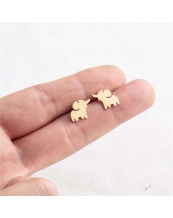 Cute Elephant European Animal Fashion Stainless Steel Stud Earrings - Golden