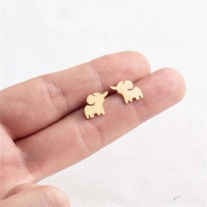 Cute Elephant European Animal Fashion Stainless Steel Stud Earrings - Golden