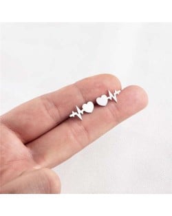 Heartbeat Design U.S. High Fashion Stainless Steel Stud Earrings - Silver