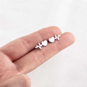 Heartbeat Design U.S. High Fashion Stainless Steel Stud Earrings - Silver