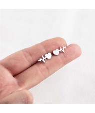 Heartbeat Design U.S. High Fashion Stainless Steel Stud Earrings - Silver