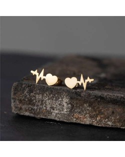 Heartbeat Design U.S. High Fashion Stainless Steel Stud Earrings - Golden