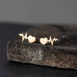 Heartbeat Design U.S. High Fashion Stainless Steel Stud Earrings - Golden