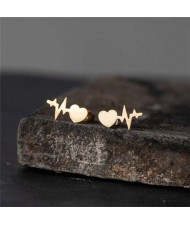 Heartbeat Design U.S. High Fashion Stainless Steel Stud Earrings - Golden