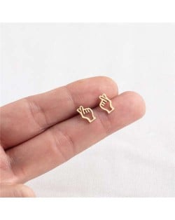 Heart Gesture U.S. High Fashion Stainless Steel Stud Earrings - Golden