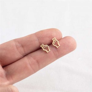 Heart Gesture U.S. High Fashion Stainless Steel Stud Earrings - Golden