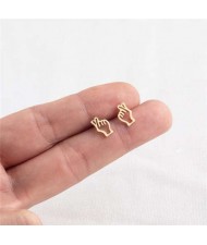 Heart Gesture U.S. High Fashion Stainless Steel Stud Earrings - Golden