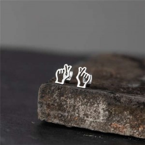 Heart Gesture U.S. High Fashion Stainless Steel Stud Earrings - Silver