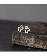 Heart Gesture U.S. High Fashion Stainless Steel Stud Earrings - Silver