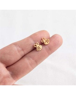 Cartoon Style Bee U.S. High Fashion Stainless Steel Women Stud Earrings - Golden