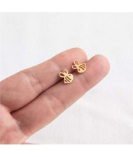 Cartoon Style Bee U.S. High Fashion Stainless Steel Women Stud Earrings - Golden