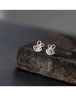 Cartoon Style Bee U.S. High Fashion Stainless Steel Women Stud Earrings - Silver