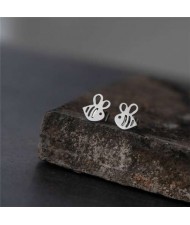 Cartoon Style Bee U.S. High Fashion Stainless Steel Women Stud Earrings - Silver
