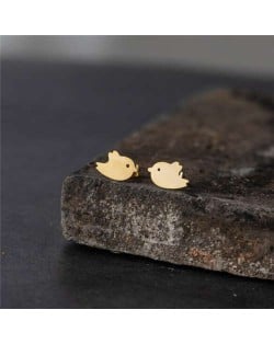 Glossy Birds Design U.S. High Fashion Stainless Steel Women Stud Earrings - Golden