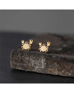 Glossy Crab European Fashion Stainless Steel Women Stud Earrings - Golden