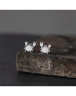 Glossy Crab European Fashion Stainless Steel Women Stud Earrings - Silver