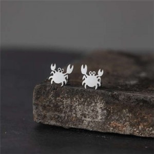 Glossy Crab European Fashion Stainless Steel Women Stud Earrings - Silver