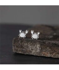 Glossy Crab European Fashion Stainless Steel Women Stud Earrings - Silver