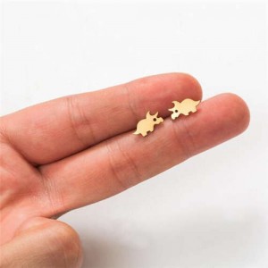 Glossy Rhino Shape U.S. and European Fashion Stainless Steel Women Stud Earrings - Golden
